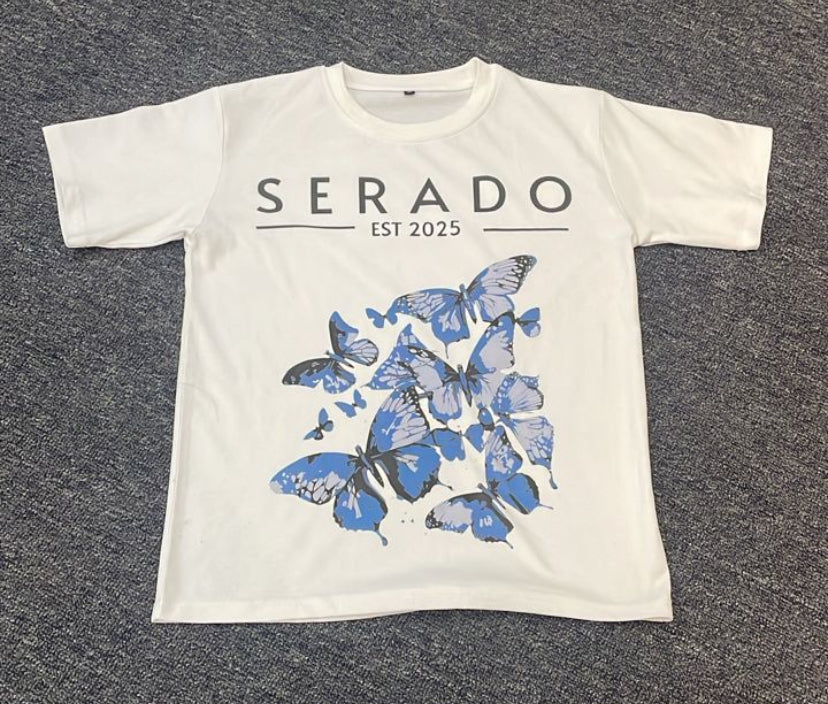 Serado white blue butterfly T shirt